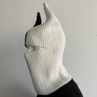 LOLAT Funny Horn Balaclava Ski Mask with Ears Full Face Hat Winter Warm Beanies Halloween Costume Men/Women - color: Black-white
