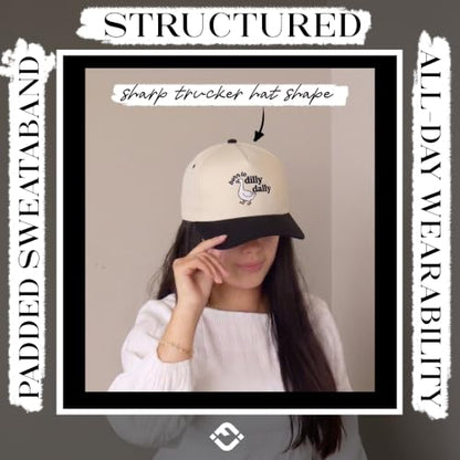 Funky Junque Adult Trucker Snapback Hat 2-Tone Baseball Cap - color: Born to Dilly Dally - Black/Beige