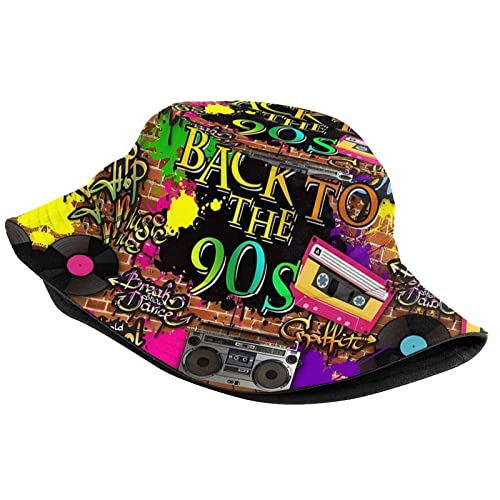 Funny Retro 80s 90's Style Design Summer Unisex Reversible Print Bucket Hat - color: 80s_ 90s 10