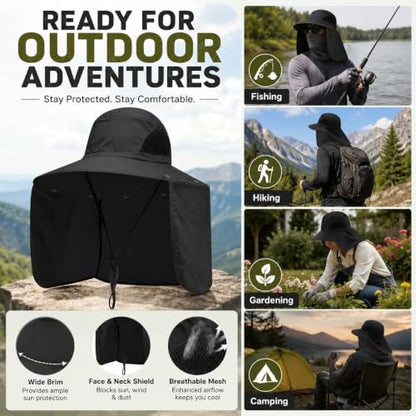 Sun Protection Hat with Neck Flap, Wide Brim Fishing Hat for Men and Women