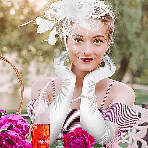 Yaomiao 5 Pcs 1920s Tea Party Accessories Fascinator Hat Gloves - color: White