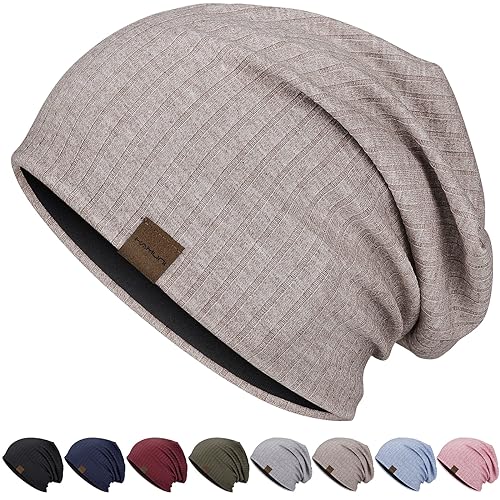 HAMUNI Slouchy Beanie for Men Women Soft Lightweight Chemo Headwear - color: Khaki