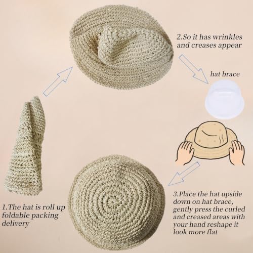 Floppy Big Beach Straw Hats for Women Foldable Summer Wide Brim Packable Sun Hat Womens Travel Straw Fedora Hat - color: Beige-7