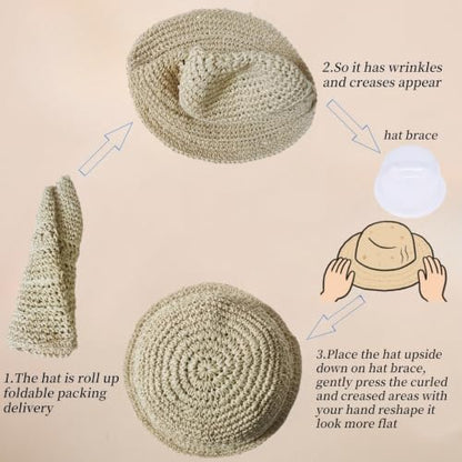 Floppy Big Beach Straw Hats for Women Foldable Summer Wide Brim Packable Sun Hat Womens Travel Straw Fedora Hat - color: Beige-7