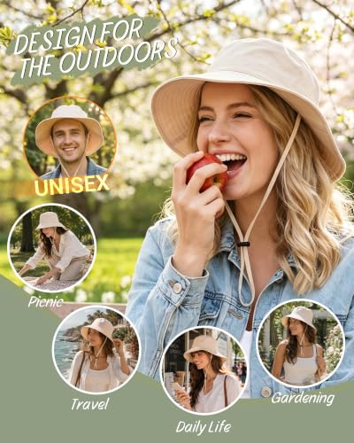 Water-Resistant UPF 50+ Sun Bucket Hat Packable Brimmed for Women Men - color: Beige