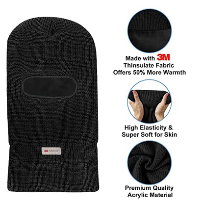 Evridwear Winter Balaclava Ski Mask Warm Knitted Full Face Cover for Men and Women Outdoor Sports Cycling - color: Classic Black, style: Double Layered With 3m Thinsulate Liner
