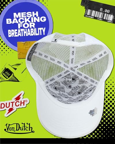 Von Dutch Unisex Trucker Hat - Retro Classic Solid Color Mesh Back Snapback Baseball Cap for Men & Women. - color: White