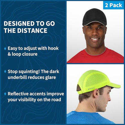 TrailHeads Men's Race Day Running Hat, Quick Dry, Moisture Wicking - color: Black & Highlighter Yellow