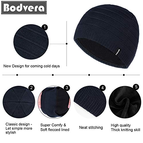 Mens Winter Beanie Hat Warm Knit Cuffed Plain Toboggan Ski Skull Cap (3 Patterns) - color: Navy1