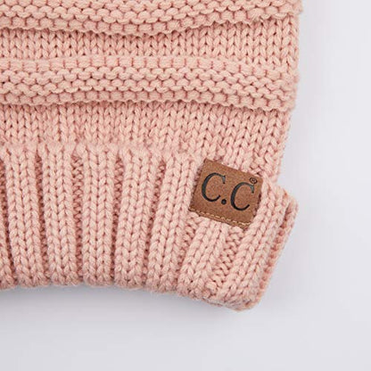 C.C Hat-100 Oversized Baggy Slouch Thick Warm Cap Hat Skully Cable Knit Beanie - color: Indi Pink Solid