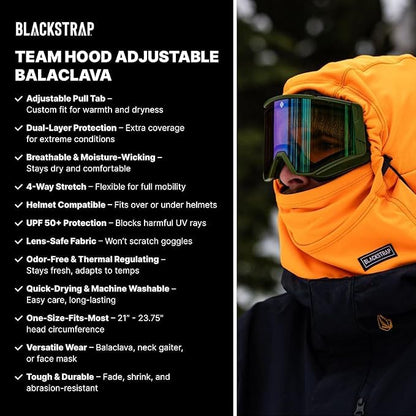 BLACKSTRAP Team Hood Dual Layer Adjustable Balaclava Ski Mask Compatible, Adult Unisex - color: Bright Orange