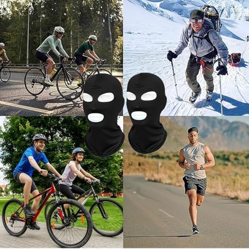 2Pcs Full Face Mask,2Hole/3Hole Black Thin Balaclava Seamless Mask - color: 3 Hole Black+deep Grey