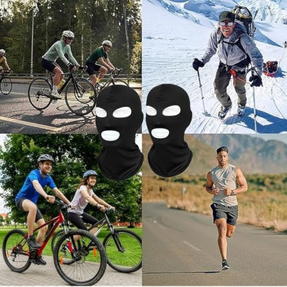 2Pcs Full Face Mask,2Hole/3Hole Black Thin Balaclava Seamless Mask - color: 3 Hole Black+deep Grey