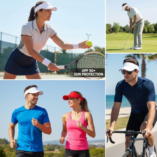 Topbuti 2 Pcs Visors for Women Men Sports Sun Visor Hats Cotton Tennis Golf Visor Hat UV Protection Summer Beach Baseball Cap - color: Red & White