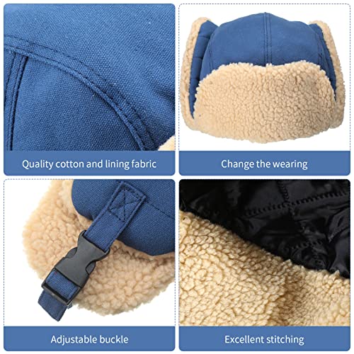 JaGely 4 Pcs Pilot Hat and Goggles Flight Costume Accessories Pilot Helmet Cap with Ear Flaps Hat Adults Winter - color: Blue and Khaki, style: Classic