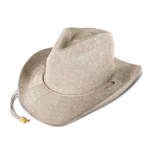 Lucky Brand Women's Straw Cowboy Hat | Rope Design | Western | Style | Fashion | Sun Protection | Breathable - color: Metallic Straw - Champagne