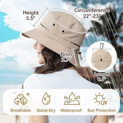 Packable Bucket Hat for Women Waterproof UV Protection Sun Hat - color: Light Brown