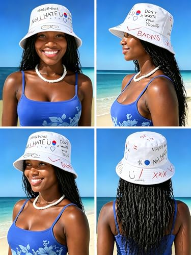 Packable Reversible Printed Bucket Hat Unisex for Men Women Beach Fisherman Cap - color: White-3