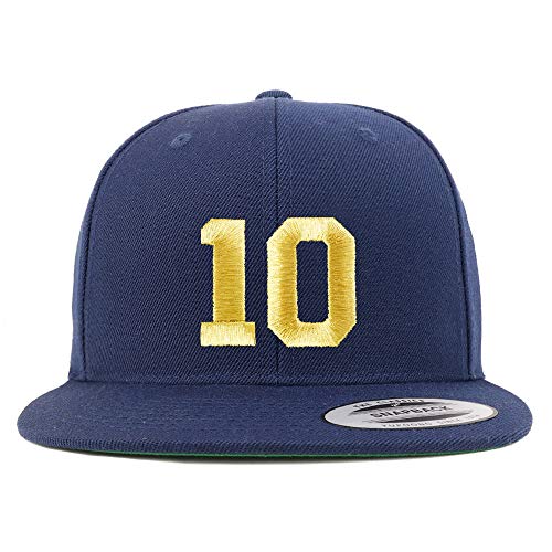 Trendy Apparel Shop Number 10 Gold Thread Flat Bill Snapback Baseball Cap - color: Navy