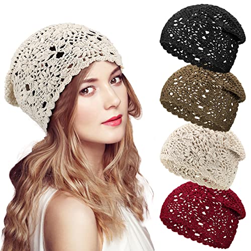 JenPen 4 Pcs Women Crochet Slouchy Beanie Hat - color: Khaki,wine Red,black,beige, size: One Size