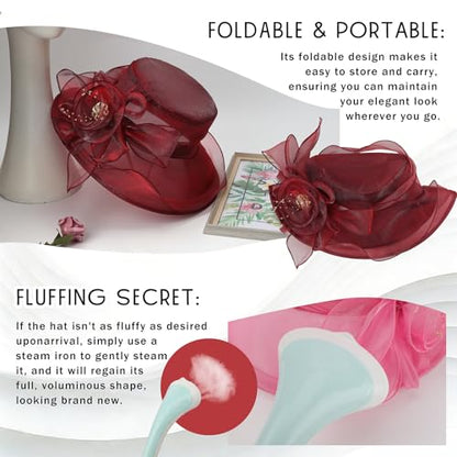 DRESHOW Women Organza Hat Church Cap Hats Clearance Kentucky Derby Cocktail Tea Party Wedding Flower Hat with Wide Brim - color: Flower Hat: Nude Pink