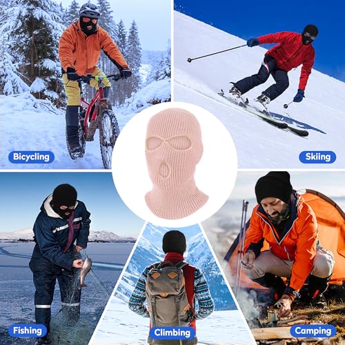 Pukavt 2 Pack 3 Hole Winter Knitted Mask, Ski Mask Balaclava Cap - color: Pink