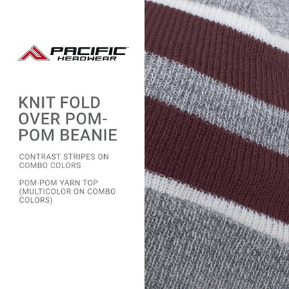 Pacific Headwear Unisex Adult Pacific Headwear Knit Fold Over Pom-pom Beanie - color: Heather/Maroon/White