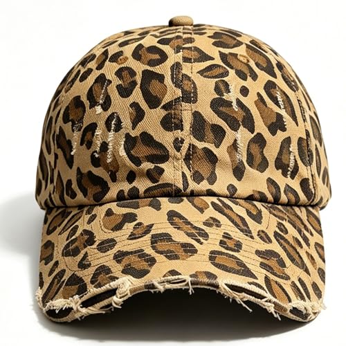 Baseball Hats for Women Men Adjustable Leopard Print Dad Trucker Hat Cotton Sun Protection Caps Sports Golf Medium - color: Camel-scratch Brim