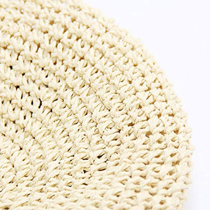 Women Summer Straw Woven Sunhat Classic Beret Artist Painter Sun Hat Cap - color: White