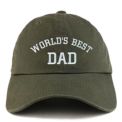 Trendy Apparel Shop World's Best Dad Embroidered Low Profile Soft Cotton Dad Hat Cap - color: Olive 2