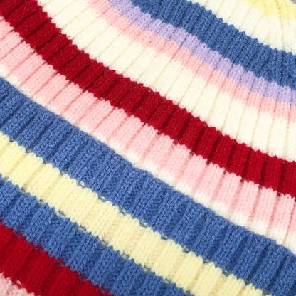 Colorful Striped Beanie Cuffed Winter Soft Rib Knit Hat for Women Men Gift - color: Black