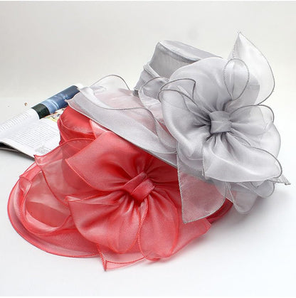 Z&X Organza Church Fascinator Wedding Tea Party Derby Hats for Women Flower Wide Brim Sun Hats - color: 037 Grey