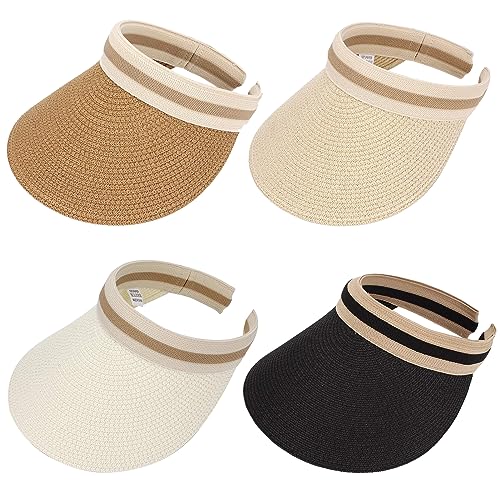 MULIMU 4 Pcs Sun Visors for Women Visor Hats for Women Bowknot Straw Hat Straw Visor Sun Visor for Women Black
