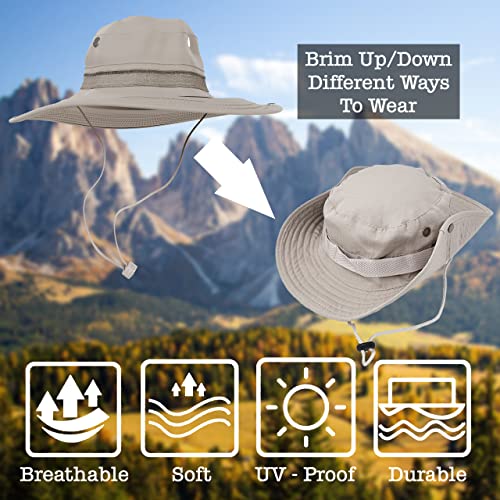 BaHoki Essentials Military Style Bucket Hat - Camo Outdoor Hat with Adjustable Strap - Wide Brim Safari Hat - style: Khaki