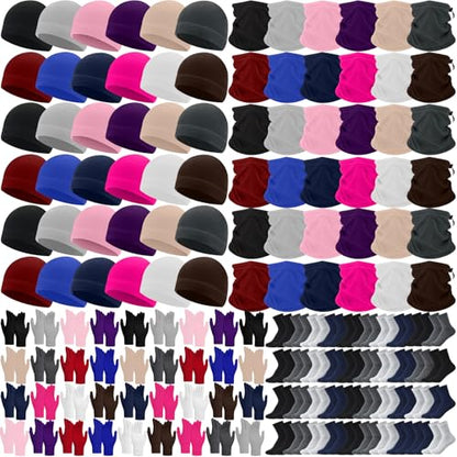 Liitrsh 148 Pcs Bulk Hats Gloves Scarf Sock Set for Homeless - color: Bright Colors