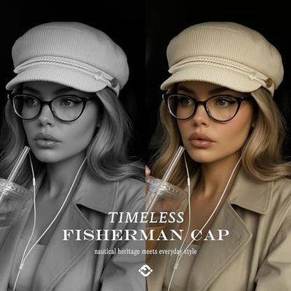 Funky Junque Greek Fisherman Newsboy Cap, Cotton Captains Bakerboy Hat - color: Corduroy - Beige