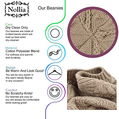Nollia Soft Knit Solid Color Beanie, Chic, and Lightweight Crochet Knitted Style Beanie Hat for Women, One Size Slouchy Hat - color: Tan
