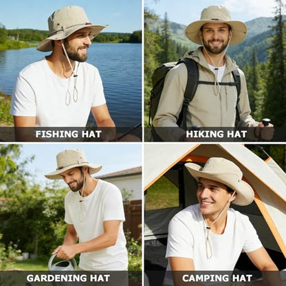 Waterproof Wide Brim Bucket Sun Hat Boonie Hat for Men & Women - color: D Beige