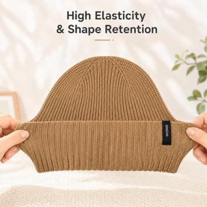 Beanie for Men Women Winter Ribbed Knit Hat Warm Cuffed Skull Cap - color: Beige