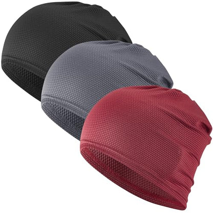 3-Pack Cooling Camo Skull Caps Summer Beanies for Men Women - color: Black+gray+wine Red