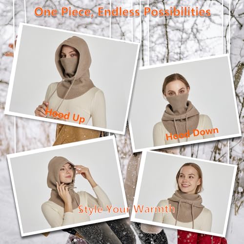 Knit Balaclava for Women Winter Hats Ski Mask Face Cover Neck Warmer - color: Wine Red