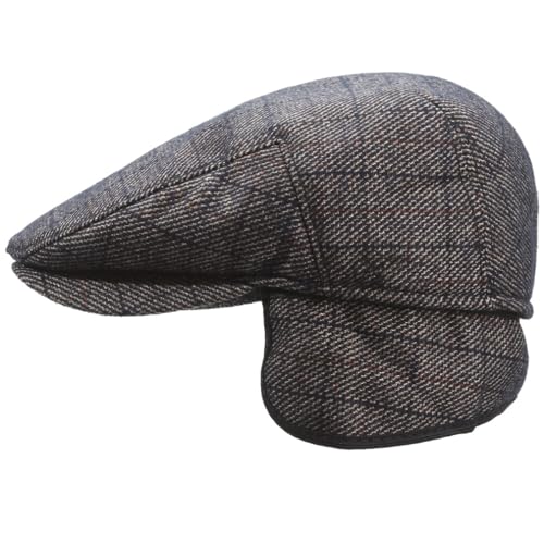 Men's Newsboy Hat with Earflaps Flat Ivy Caps Irish Cabbie Cap - color: Coffee Square