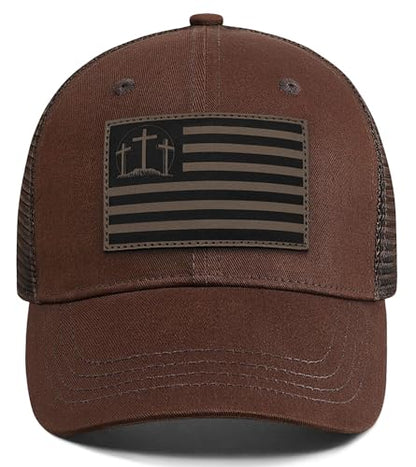 Christian Jesus Cross Hat - Faith Hats for Men Women - Religious Gifts for Thanksgiving Christmas - color: Faith Flag/Brown