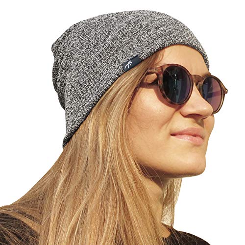 Grace Folly Slouchy Beanie for Men & Women, Cuffed Acrylic Knit Winter Hat - color: Black Heather