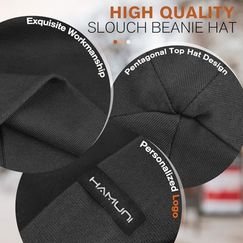 HAMUNI Slouchy Beanie for Women Men Soft Cotton Chemo Hats Double-Layer Warm Beanie Cap for Daily Wear & Transitional Seasons - color: Black