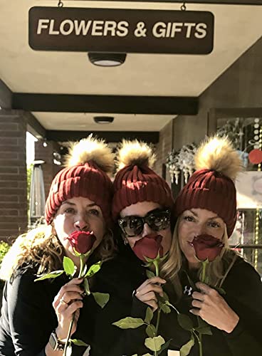 FURTALK Womens Winter Knitted Beanie Hat with Faux Fur Pom Warm Knit Skull Cap Beanie for Women - color: Wine Red