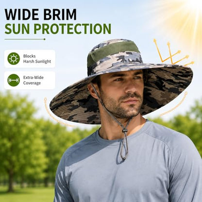 HUAMULAN Men Women 6" Wide Brim Sun Protection Hat Summer Fishing Hats - color: B5-camouflage-5