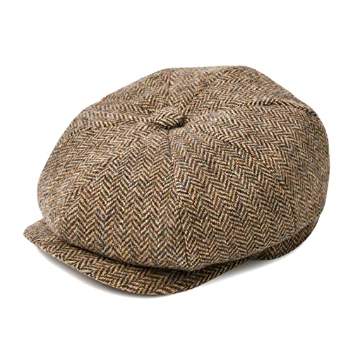 BOTVELA Men's 8 Panel Wool Blend Newsboy Flat Cap - color: Light Khaki, size: 7 5/8