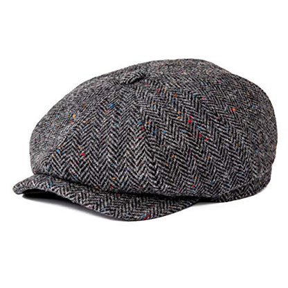 BOTVELA Men's 8 Panel Wool Blend Newsboy Flat Cap - color: Flecked Grey, size: 7 7/8
