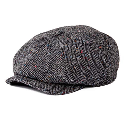 BOTVELA Men's 8 Panel Wool Blend Newsboy Flat Cap - color: Flecked Grey, size: 7 7/8
